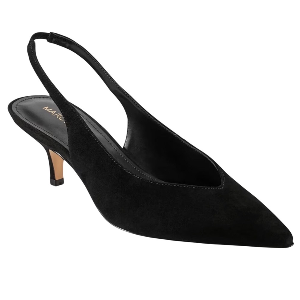 Marc Fisher Womens Black Suede Pointed Toe Slingback Kitten Heel Pumps 8.5 M